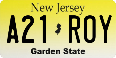 NJ license plate A21ROY