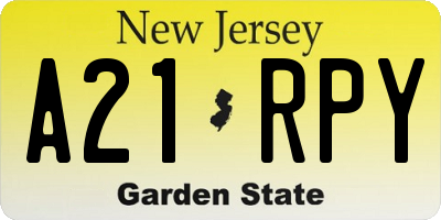 NJ license plate A21RPY