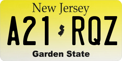 NJ license plate A21RQZ