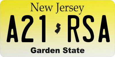 NJ license plate A21RSA