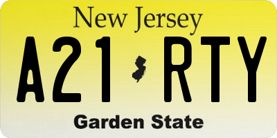 NJ license plate A21RTY