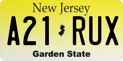 NJ license plate A21RUX