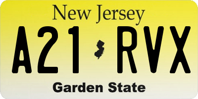 NJ license plate A21RVX
