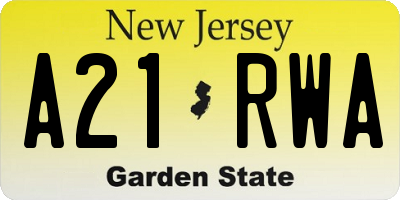 NJ license plate A21RWA