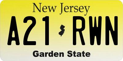 NJ license plate A21RWN
