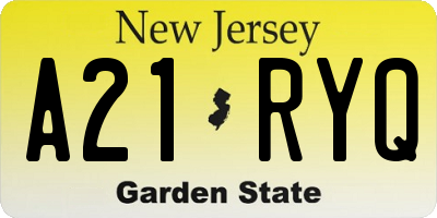 NJ license plate A21RYQ