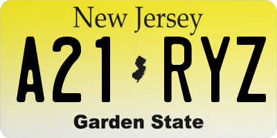 NJ license plate A21RYZ