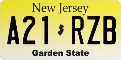 NJ license plate A21RZB