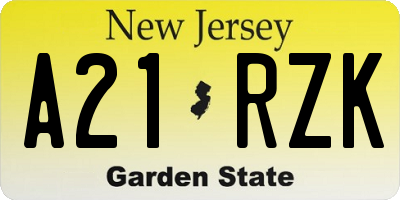 NJ license plate A21RZK