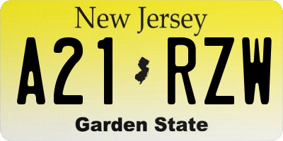 NJ license plate A21RZW