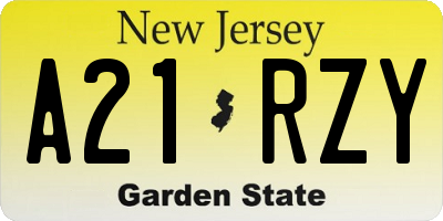 NJ license plate A21RZY