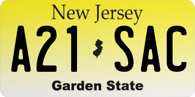 NJ license plate A21SAC