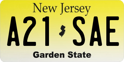 NJ license plate A21SAE