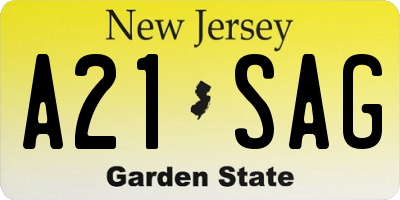 NJ license plate A21SAG