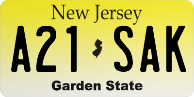 NJ license plate A21SAK