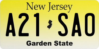 NJ license plate A21SAO