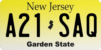NJ license plate A21SAQ