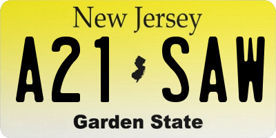 NJ license plate A21SAW