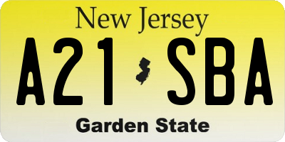 NJ license plate A21SBA