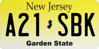 NJ license plate A21SBK
