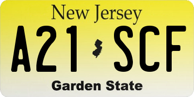 NJ license plate A21SCF