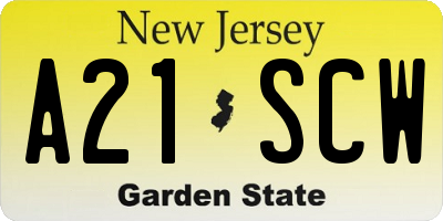 NJ license plate A21SCW