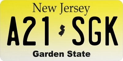 NJ license plate A21SGK