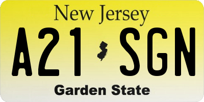 NJ license plate A21SGN