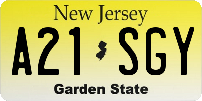 NJ license plate A21SGY