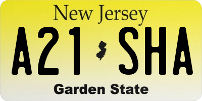 NJ license plate A21SHA