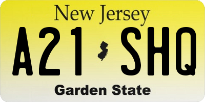 NJ license plate A21SHQ