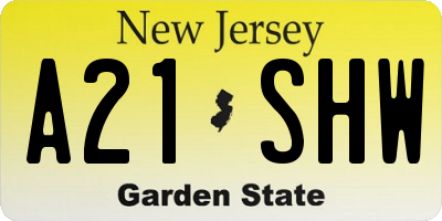 NJ license plate A21SHW