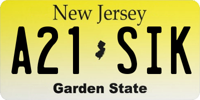 NJ license plate A21SIK