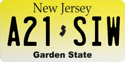 NJ license plate A21SIW