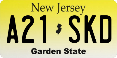 NJ license plate A21SKD
