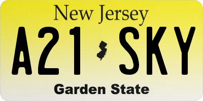 NJ license plate A21SKY