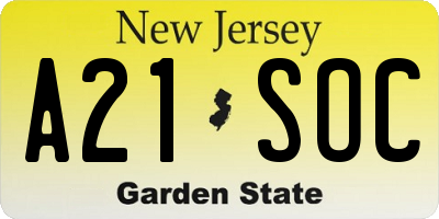 NJ license plate A21SOC