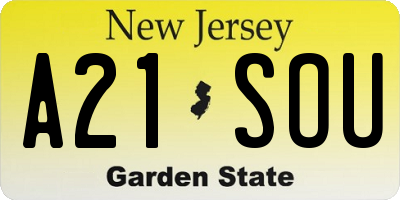 NJ license plate A21SOU