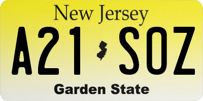 NJ license plate A21SOZ
