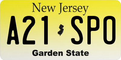 NJ license plate A21SPO