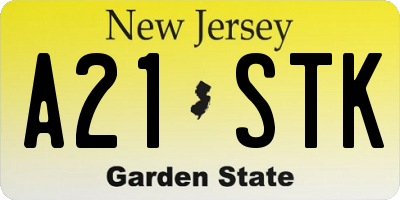 NJ license plate A21STK