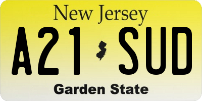 NJ license plate A21SUD