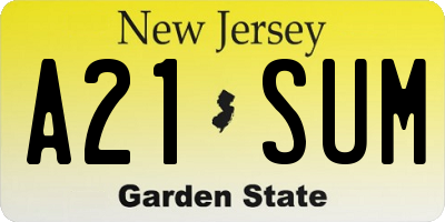 NJ license plate A21SUM