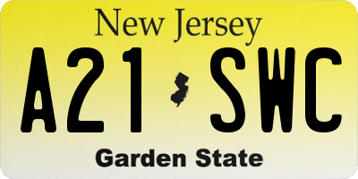 NJ license plate A21SWC