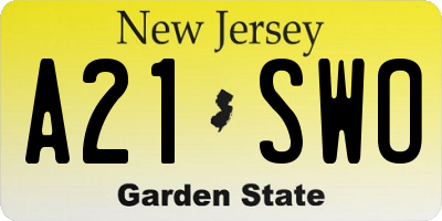 NJ license plate A21SWO