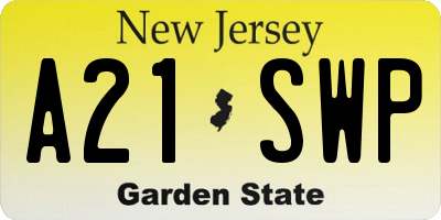 NJ license plate A21SWP