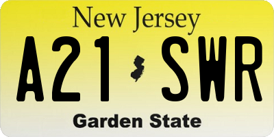 NJ license plate A21SWR
