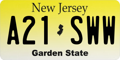 NJ license plate A21SWW