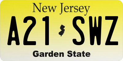 NJ license plate A21SWZ