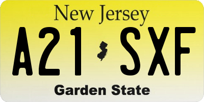 NJ license plate A21SXF